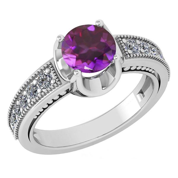 Certified 1.48 Ctw Amethyst And Diamond Wedding/Engagem