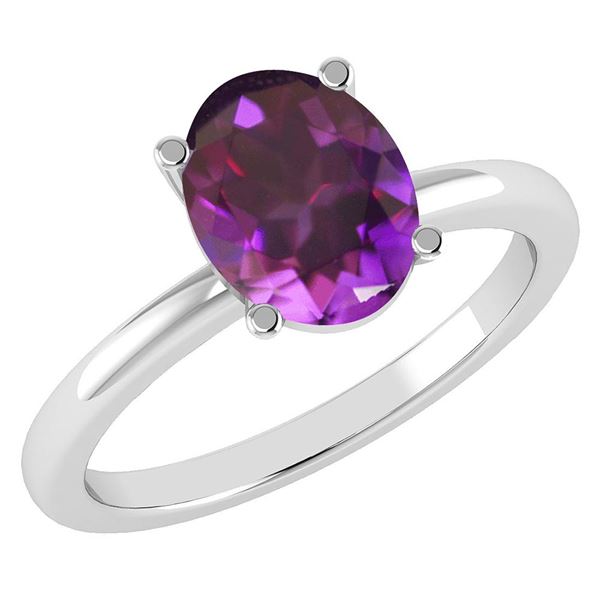 Certified 2.50 Ctw Amethyst 14K White Gold Solitaire Ri
