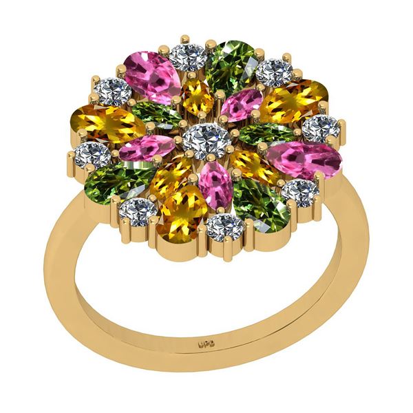 Certified 3.31 Ctw I2/I3 Multi Stone And Diamond 14K Ye