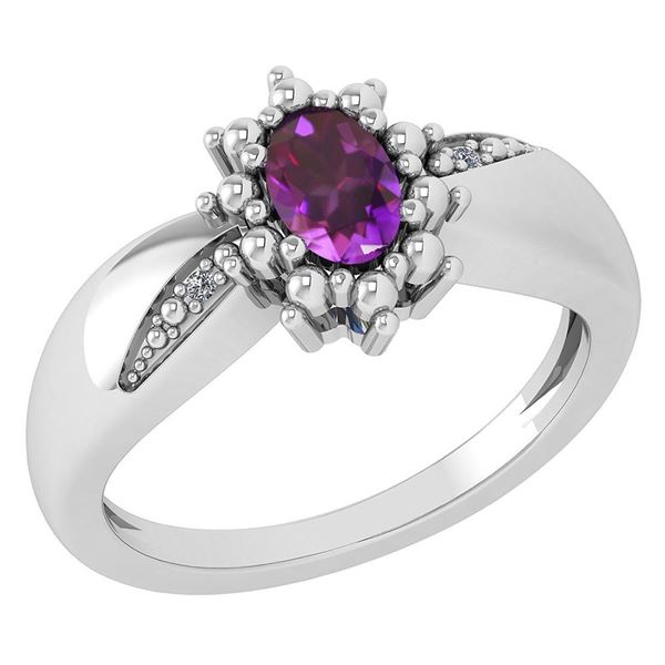 Certified 0.51 Ctw Amethyst And Diamond 14k White Gold