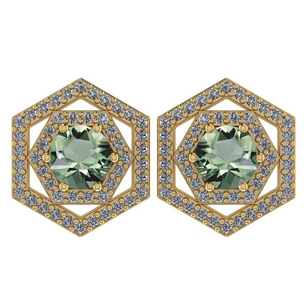 Certified 1.38 Ctw Green Amethyst And Diamond 14k Yello