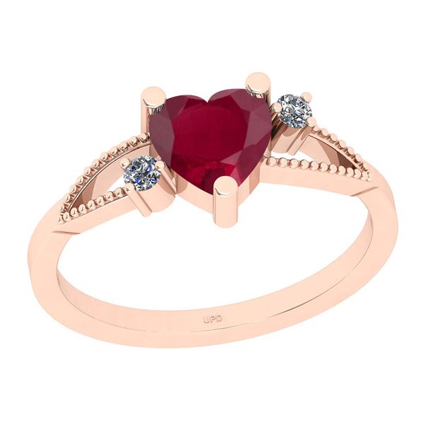 Certified 0.74 Ctw I2/I3 Ruby And Diamond 14K Rose Gold