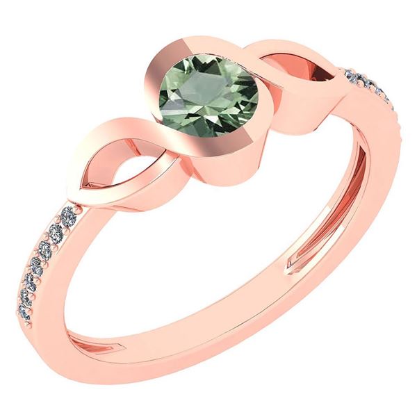 Certified 0.52 Ctw Green Amethyst And Diamond 14k Rose