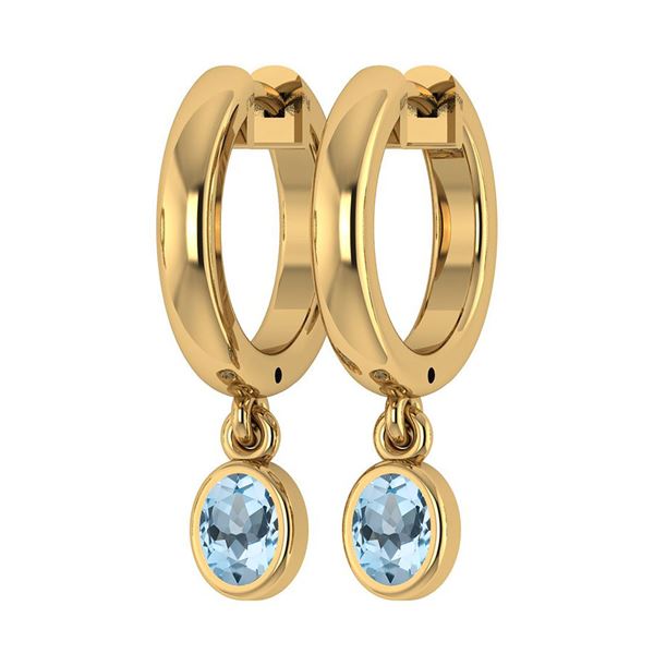 Certified 1.00 Ctw Blue Topaz Hoop Earring 18K Yellow G