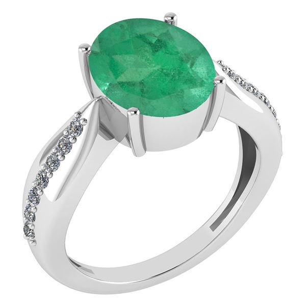 Certified 5.30 Ctw Emerald And Diamond VS/SI1 Ring 14K