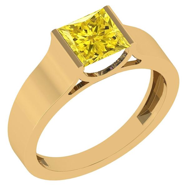 Certified 0.75 Ctw Princess Cut Fancy Yellow Diamond 18