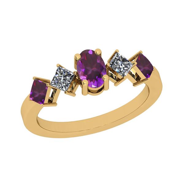 Certified 1.10 Ctw i2/i3 Amethyst And Diamond 10K Yello