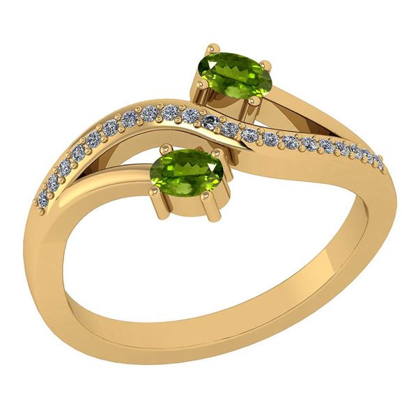 Certified 0.53 Ctw Peridot And Diamond 14k Yellow Gold
