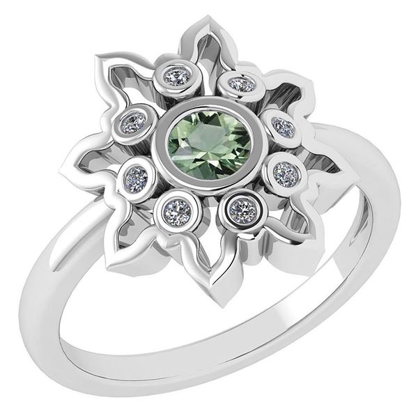 Certified 0.32 Ctw Green Amethyst And Diamond 14k White