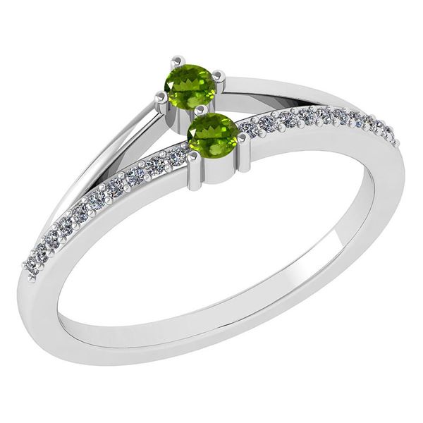 Certified 0.22 Ctw Peridot And Diamond 14k White Gold H