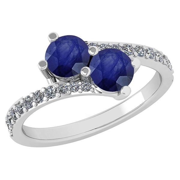 Certified 1.24 Ctw Blue Sapphire And Diamond Wedding/En