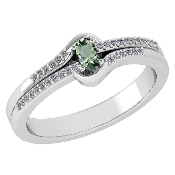 Certified 0.29 Ctw Green Amethyst And Diamond 14k White