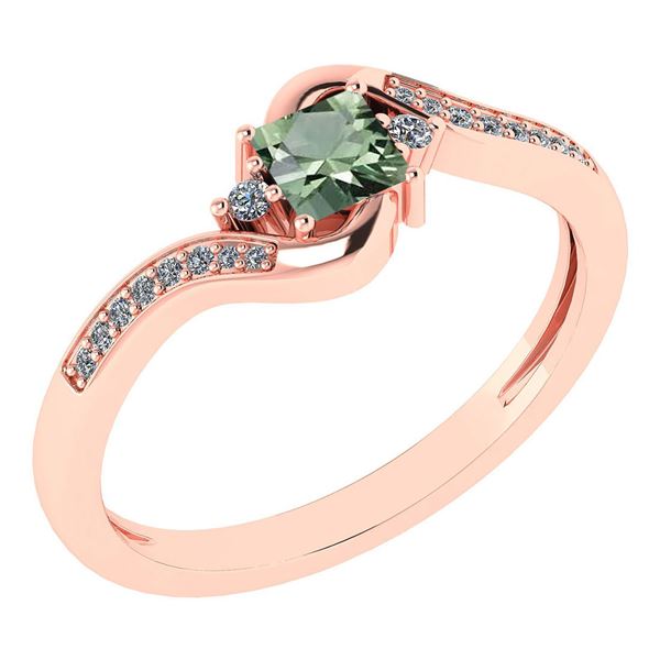 Certified 0.51 Ctw Green Amethyst And Diamond 14k Rose