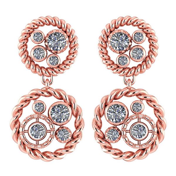 Certified 1.74 Ctw Diamond 14K Rose Gold Halo Stud Earr