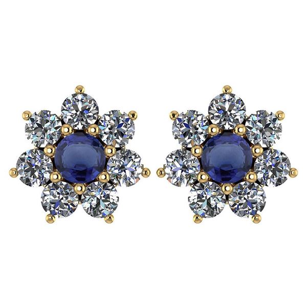 Certified 1.86 Ctw Blue Sapphire And Diamond 18K Yellow