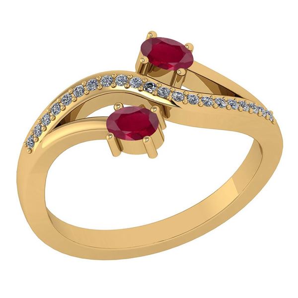 Certified 0.53Ctw Ruby And Diamond 14k Yellow Gold Halo