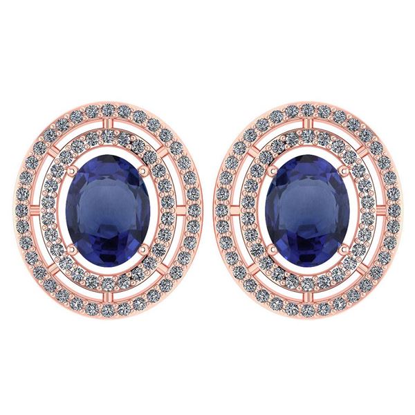 Certified 3.12 Ctw Blue Sapphire And Diamond 18K Rose G