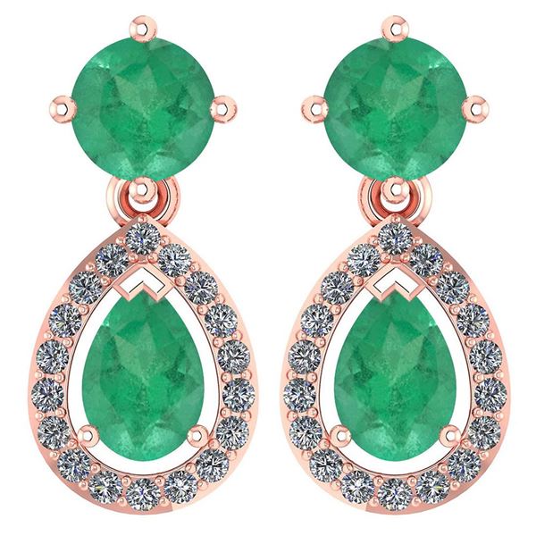 Certified 2.19 CTW Emerald And Diamond 14k Rose Gold Ha