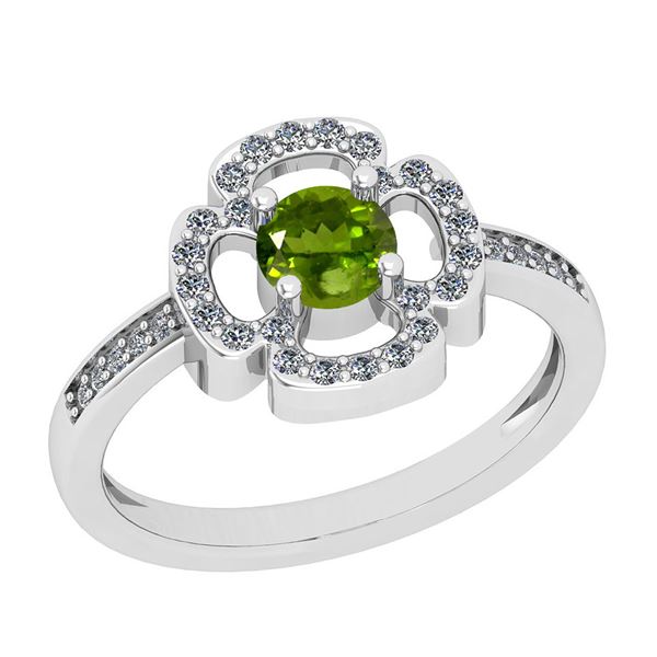 Certified 0.68 Ctw I2/I3 Peridot And Diamond 10K White