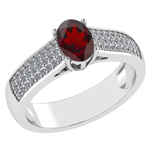 Certified 1.2Ctw Garnet And Diamond 14k White Gold Halo
