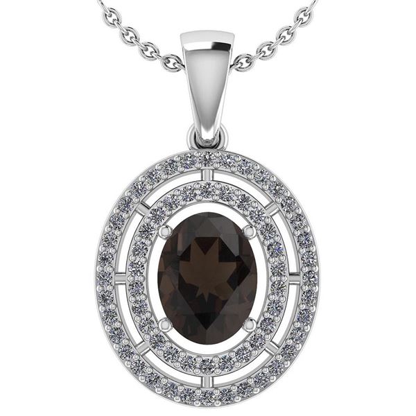 Certified 1.56 Ctw Smoky Quarzt And Diamond 18K White G