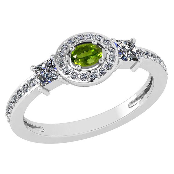 Certified 0.77 Ctw Peridot And Diamond 14k White Gold H