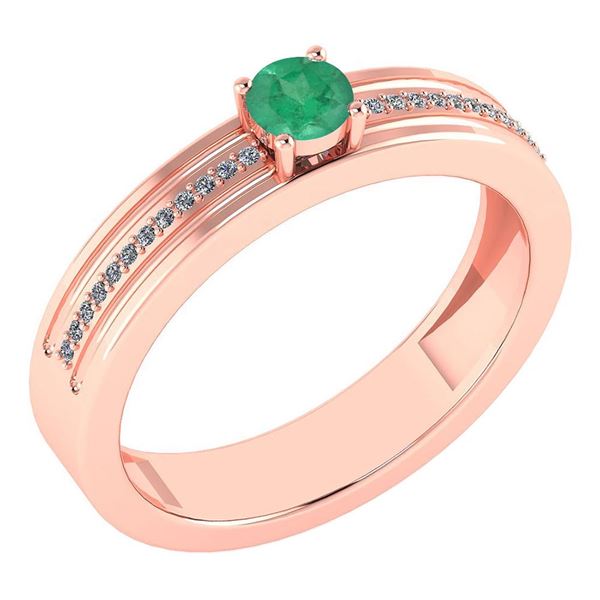Certified 0.29 Ctw Emerald And Diamond 18k Rose Gold Ri