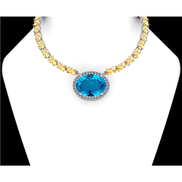 Certified 76.30 Ctw Blue Topaz & Citrine And Diamond I2