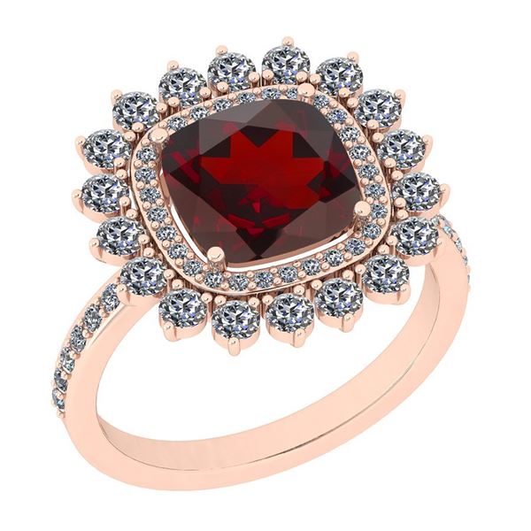 Certified 4.13 Ctw I2/I3 Garnet And Diamond 14K Rose Go