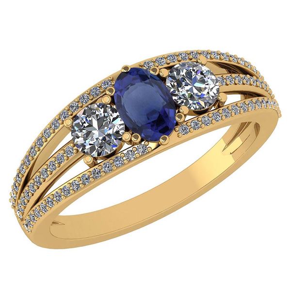 Certified 1.16 Ctw Blue Sapphire And Diamond 14k Yellow