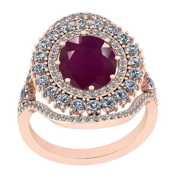 Certified 3.11 Ctw SI2/I1 Ruby And Diamond 14K Rose Gol