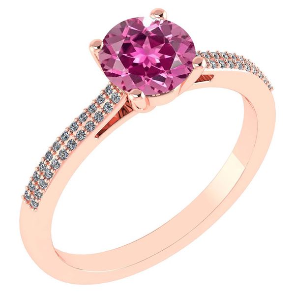 Certified 1.37 Ctw Pink Touramline And Diamond 14k Rose