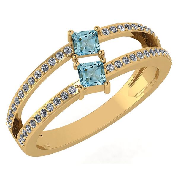 Certified 0.60 Ctw Aquamarine And Diamond 14k Yellow Go