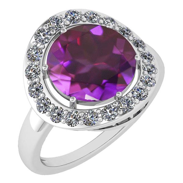 Certified 4.08 Ctw Amethyst And Diamond VS/SI1 Halo Rin