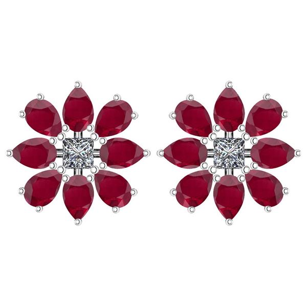 Certified 2.20 RUBY AND DIAMOND 14K GOLD WHITE STUD EAR