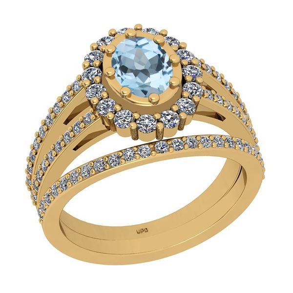 Certified 1.59 Ctw I2/I3 Blue Topaz And Diamond 14K Yel