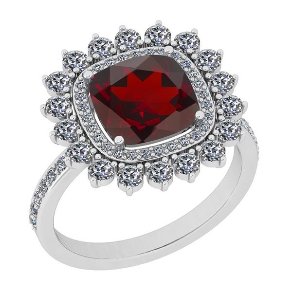 Certified 4.13 Ctw I2/I3 Garnet And Diamond 14K White G