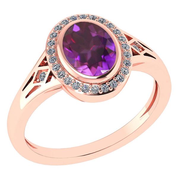 Certified 1.39 Ctw Amethyst And Diamond 14k Rose Gold H