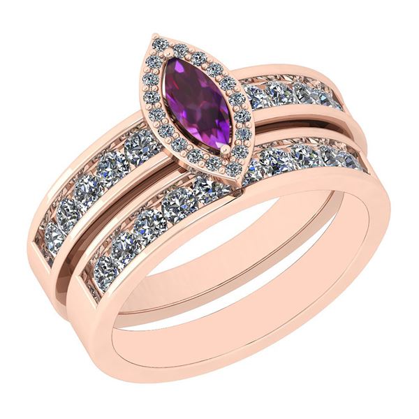 Certified 1.05 Ctw i2/i3 Amethyst And Diamond 14K Rose