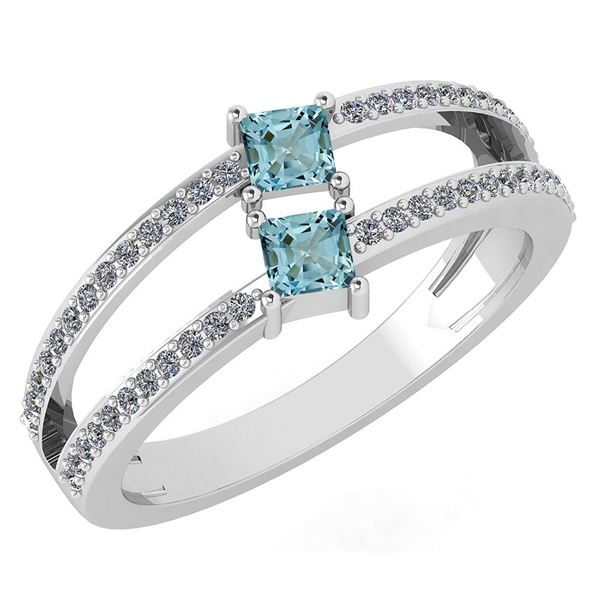 Certified 0.60 Ctw Aquamarine And Diamond 14k White Gol