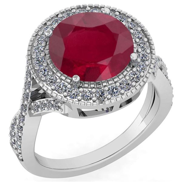 Certified 4.13 Ctw Ruby And Diamond VS/SI1 Engagement H