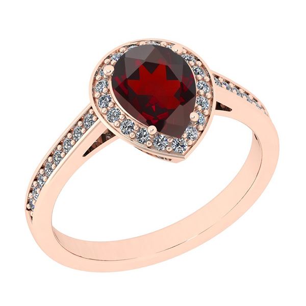 Certified 1.52 Ctw I2/I3 Garnet And Diamond 14K Rose Go