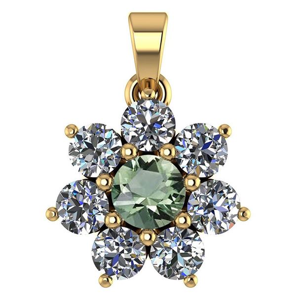 Certified 0.93 Ctw Green Amethyst And Diamond 18K Yello