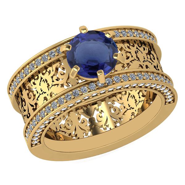 Certified 1.81 Ctw Blue Sapphire And Diamond Wedding/En