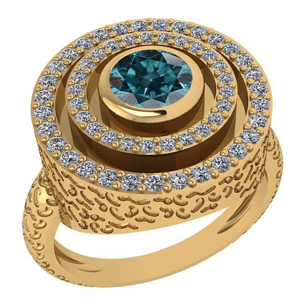 Certified 0.87 Ctw Treated Fancy Blue Diamond And White