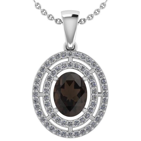 Certified 1.56 CTW Smoky Quarzt And Diamond 14k White G