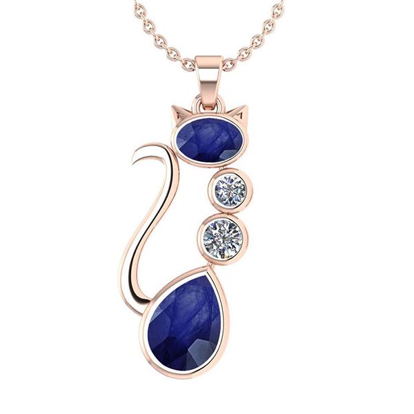 Certified 2.67 Ctw Blue Sapphire And Diamond 14K Rose G