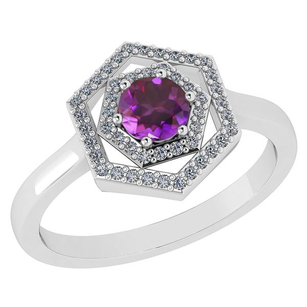 Certified 0.69 Ctw Amethyst And Diamond 14k White Gold