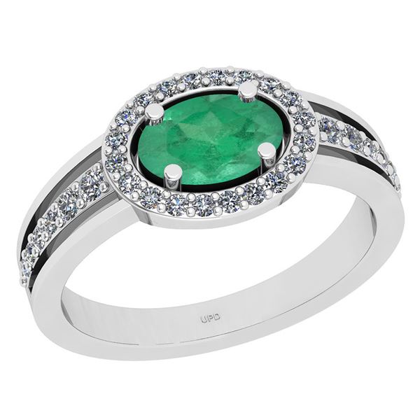 Certified 1.05 Ctw I2/I3 Emerald And Diamond 14K White