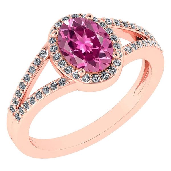 Certified 1.52 Ctw Pink Tourmaline And Diamond 14k Rose